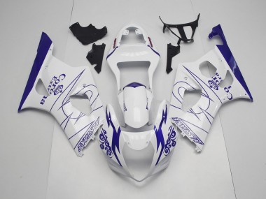 Blue and White Corona 2003-2004 GSXR 1000 Motorcycle Fairings