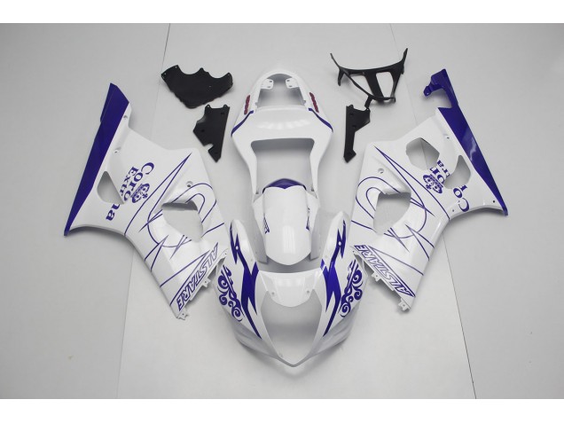 Blue and White Corona 2003-2004 GSXR 1000 Motorcycle Fairings