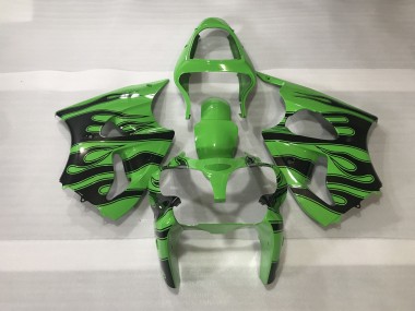 Green & Black Flame 2000-2002 ZX6R Motorcycle Fairings