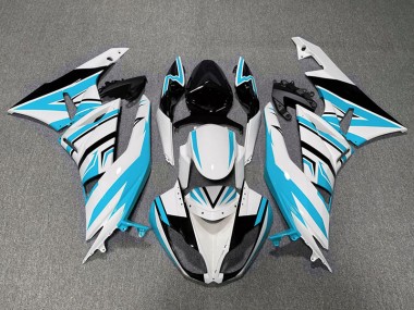 Light Blue White and Black Zag 2009-2012 ZX6R Motorcycle Fairings