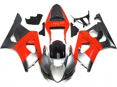 Plain Red and Silver 2003-2004 GSXR 1000 Motorcycle Fairings