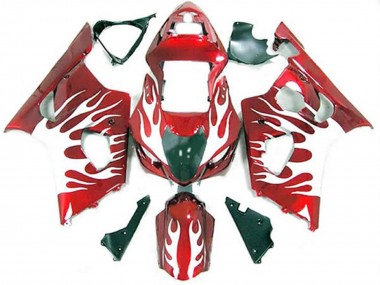 White and Red Flame 2003-2004 GSXR 1000 Motorcycle Fairings